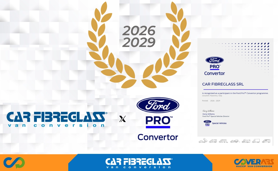 Certificato Ford Pro Converter 2026 2029 per Car Fibreglass Srl, specialista in conversioni per veicoli commerciali